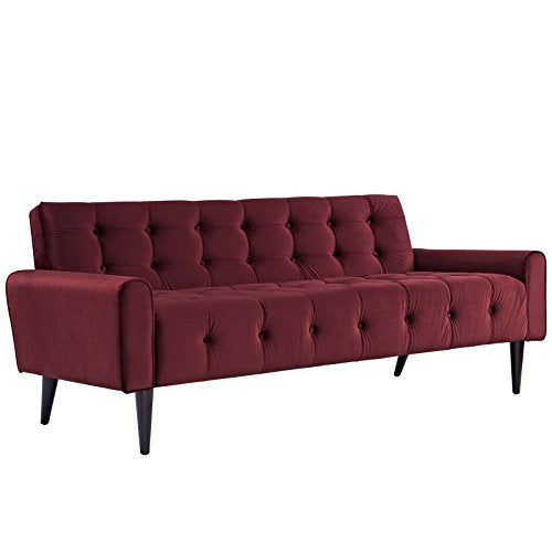Modway Delve Luxury Button Tufted Upholstered Velvet Sofa In Maroon
