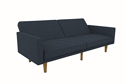 DHP Paxson Convertible Futon Couch Bed with Linen Upholstery and Wood Legs - Navy Blue