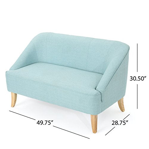 Christopher Knight Home Justus Mid-Century Modern Fabric Loveseat, Light Blue / Natural