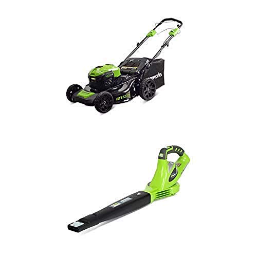 Greenworks 21-Inch 40V Self-Propelled Cordless Lawn Mower with 40V 150 MPH Variable Speed Cordless Blower Battery Not Included 24282