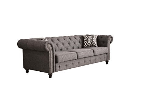 ACME Aurelia Gray Linen Sofa with 2 Pillows
