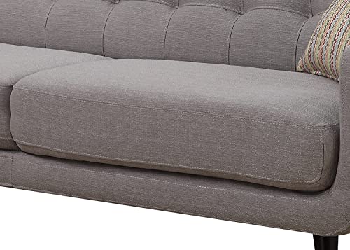 AC Pacific Crystal Mid Century Modern Upholstered Living Room Tufted Sofa with 2 Accent Pillows, Trout Grey