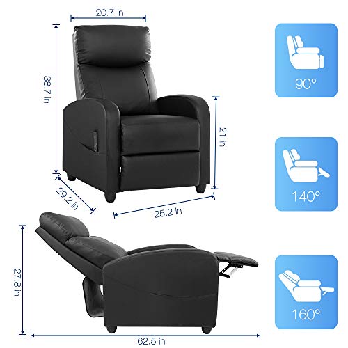 Massage Recliner Chair Living Room Chair Adjustable Home Theater Seating Winback Single Recliner Sofa Chair, Lazy Boy Recliner Padded Seat Pu Leather Push Back Recliners Armchair for Living Room