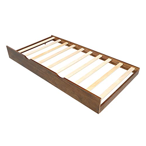 Twin Over Twin Bunk Bed with Trundle, Wooden Twin Over Bed Frame with Storage Drawers and Safety Rail Ladder, Teens Bedroom Bed, Guest Room Furniture (Walnut)