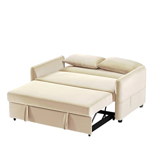 Merax Velvet Sofa Set Convertible Sleeper Sofa, with a 3-Level Adjustable backrest