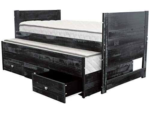 Bedz King All in One Bed with Twin Trundle and 3 Built in Drawers, Weathered Black