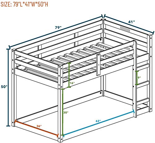 Bunk Bed Twin Over Twin, Classic Wood Low Bunk Bed with Guard Rail & Ladder, Kids Twin Bunk Bed for Boys, Girls, No Box Spring Needed, Easy Assembly, Gray