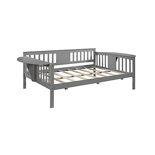 Full Size Daybed Frame, Wooden Daybed for Kids Teens Guests. No Box Spring Needed, Bedroom Living Room Furniture (Gray)