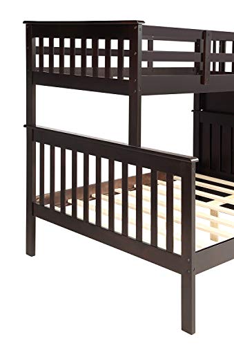 Twin Over Full Bunk Bed Frame for Kids, Mission Style Wood Twin Over Full Size Bed Frame with Stairs and Storage