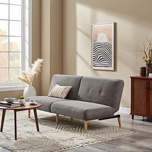 Art Leon Futon Sofa Bed, Modern Memory Foam Convertible Sofa Bed with Wood Legs, Split Back Futon Sleeper Couch for Small Spaces Living Room Bedroom, Poly Fabric, Light Gray