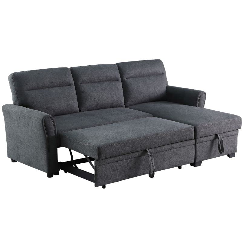 Devion Furniture Fabric Sectional Sofa Pull Out Sleeper Bed in Dark Gray