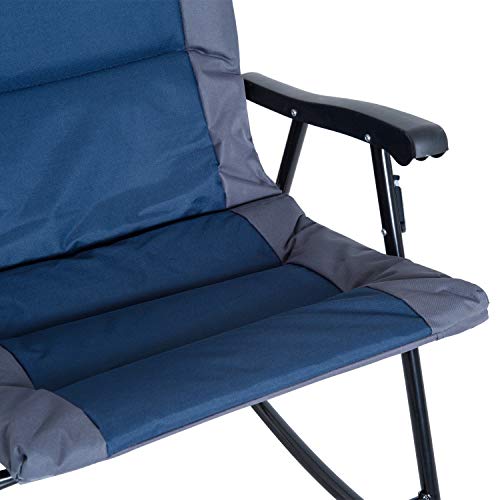 Outsunny 3-Piece Folable Rocking Chair Outdoor Padded Bistro Set with Glass Top Table, Blue