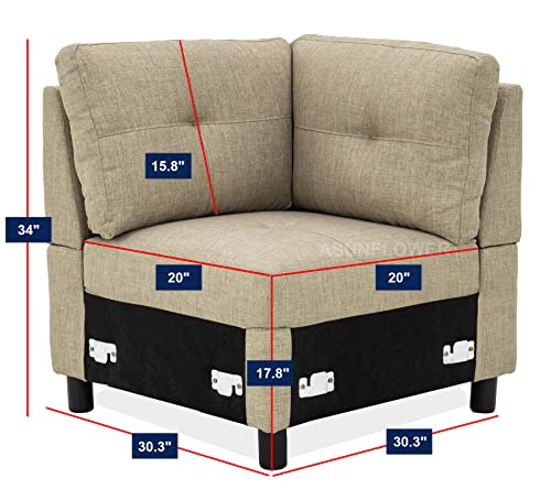 Linen Fabric Modular Sectional Sofa Assembly, Corner Couch Chair, Khalei Grey