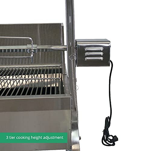 TITAN GREAT OUTDOORS 13W Stainless Steel Rotisserie Grill, Rated 88 LB, Windscreen, BBQ Spit Roaster