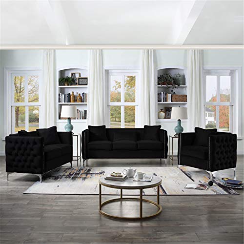 Lilola Home Bayberry Black Velvet Loveseat with 2 Pillows