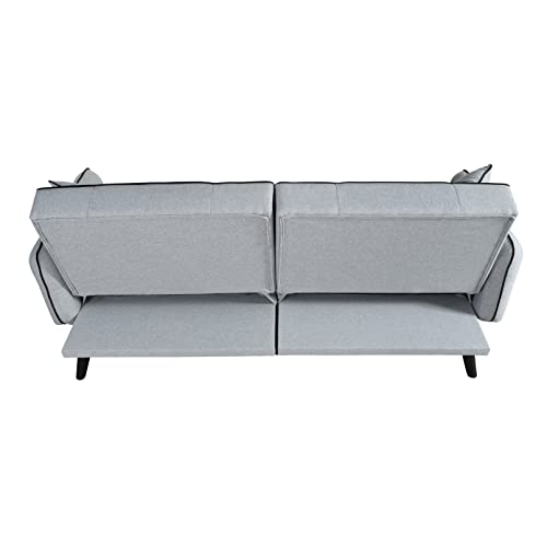 PHOYAL Convertible Linen Fabric Tufted Split-Back Plush Futon Sofa Furniture, Futon Sofa Bed, Bluetooth Speaker Sleeper Sofa Bed with Stereo for Living Room Bedroom Apartment(Grey)