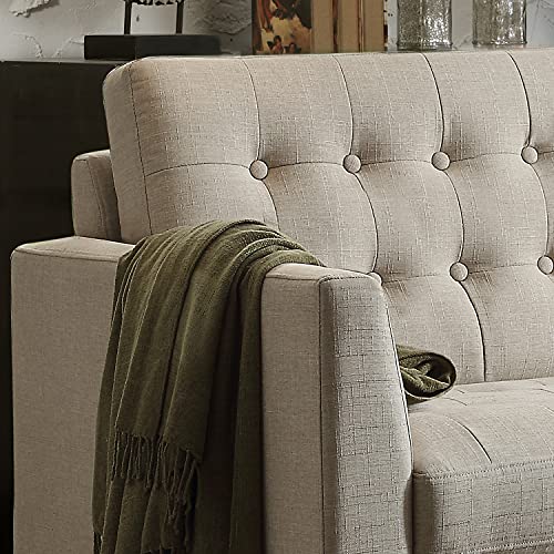Rosevera Alderbrook Upholstered Tufted Loveseat Couch, Linen Sofa with Wood Legs, Tool-Free Assembly, Standard, Beige