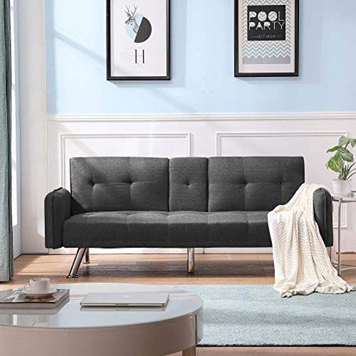 2 in 1 Fabric Sofa Couch,Fabric Sleeped Sofa Bed (Dark Gray)