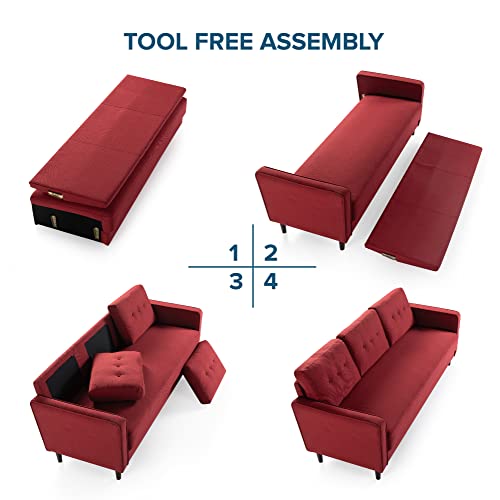 ZINUS Mikhail Sofa Couch / Ruby Red Sofa / Button Tufted Cushions / Easy, Tool-Free Assembly