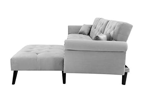 Danxee Sofa Bed Set Sectional Sofa L Shape Sectional Couch Sleeper Couch Bed Modern Style Velvet Sleeper Futon Sofa with Extra Wide Chaise Lounge (Light Grey)