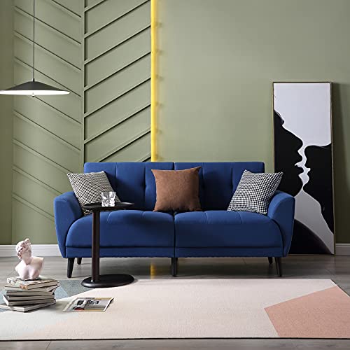 Mi Shangou 68.5 inch Linen Fabric Sofa Couch, Mid-Century 3-Seat Tufted Love Seat for Living Room, Bedroom, Office, Apartment, Dorm, Studio and Small Space, 3 Pillows Included(Navy Blue)