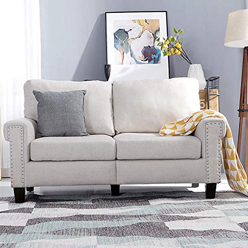 Top Space Loveseat Couch Upholstered Modern 2-Seat Sofa Simple Style Arm Chair Linen Fabric Furniture Living Room(Beige)