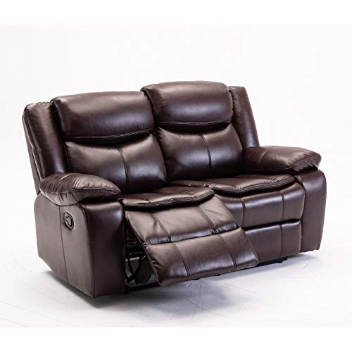 Toyfun Recliner Sofa Couch, PU Leather Loveseat 2 Seater with Cup Holders for Living Room, Manual Reclining Sofa Recliner Chair Lift up Storage