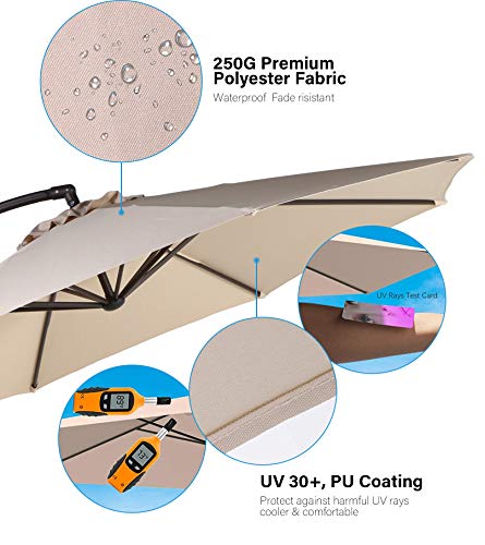 Aoboco Grand Patio Umbrella Napoli Advanced Curvy Aluminum Offset Umbrella, Patio Cantilever Umbrella with Base