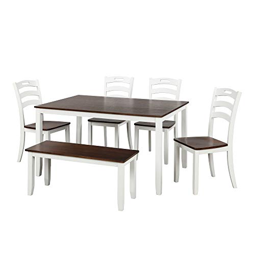 Harper & Bright Designs Dining Table Set, 6 Piece Wood Kitchen Table Set Home Furniture Table Set with Chairs & Bench