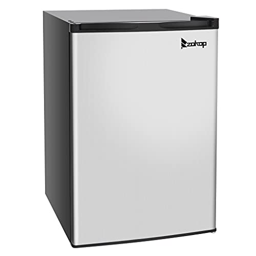 YZJC 3.0 Cubic Feet Upright Freezer, Compact Mini Freezer with Reversible Stainless Steel Door, Adjustable Thermostat, Perfect for Home/Kitchen/Office/Bar(Silver)