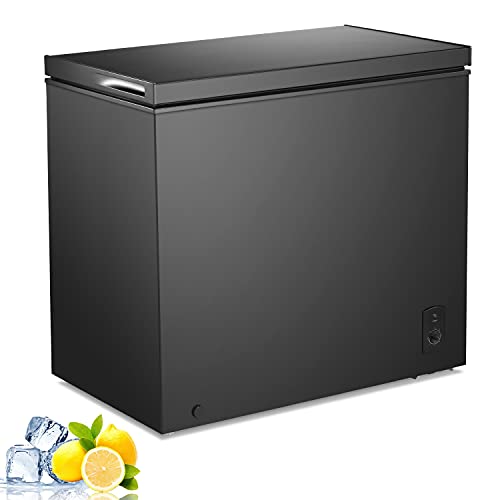 RMYHOME Chest Freezer 6.8 ℉ to -7.6 ℉ 7.0 Cu.Ft Compact Freezer with Removable Basket Free Standing Top open Door Compact Freezer Adjustable 7-Grade Temperature Control,Black