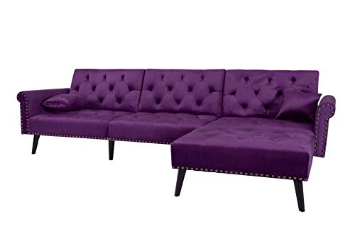 UNIE Reversible Sectional Couch L Shape Sofa Couch Set with Chaise, Comfy Velvet Reclining Sofa for Living Room Furniture