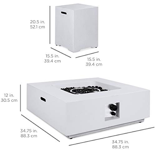 Best Choice Products 35x35-inch 40,000 BTU Square Propane Fire Pit Table for Backyard, Poolside w/Gas Tank Storage Side Table, Weather-Resistant Pit Cover, Glass Rocks - Gray