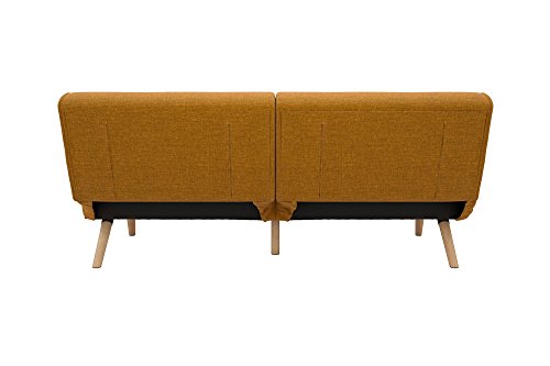 Novogratz Palm Springs Convertible Sofa Sleeper in Rich Linen, Sturdy Wooden Legs and Tufted Design, Mustard Linen, 2182929N