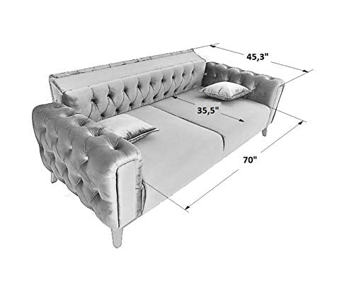 Casa Mare Chesterfield Tufted Sofa with 2 Cushion | Made of Velvet Polyester | 90