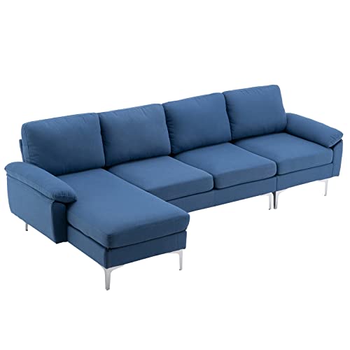 Outvita Convertible Sectional Couch Sofa L-Shaped Sleeper Sectional Couch Cloud Couch with Chaise Love Sack Modular Sectional Thomasvile Furniture for Living Room, Apartment, Office, Blue