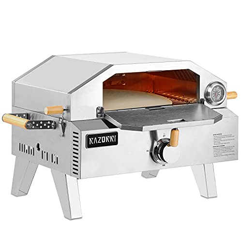 Razorri Comodo Outdoor Gas Pizza Oven Stainless Steel, 2-in-1 Portable Propane Fire Griller and Pizza Maker with 12 Inch Cordierite Baking Pizza Stone, Thermometer for BBQ, Camping, Backyard, Picnics