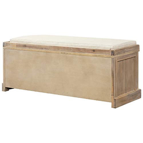 Harper & Bright Designs Rustic Storage Ottoman Bench with 3 Removable Classic Fabric Basket, Entryway Bench with Removable Cushion (White Washed)