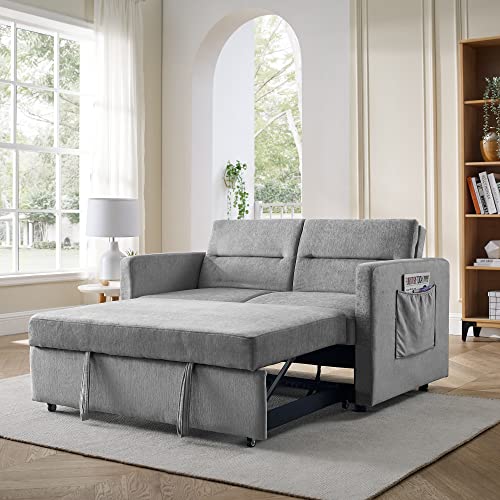 MAFOROB Convertible Sleeper Sofa Loveseats Pull-Out Beds Adjustable Back and Two Arm Pocket, 54.5 inch, Gray