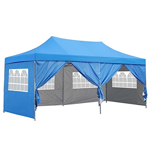 10x20 Ft Pop up Canopy Party Wedding Gazebo Tent Shelter with Removable Side Walls Blue