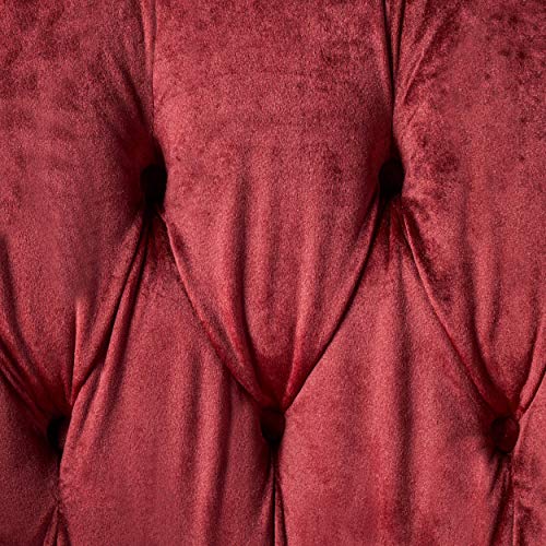 Melaina Tufted Chesterfield Velvet Loveseat with Scrolled Arms, Garnet and Dark Brown