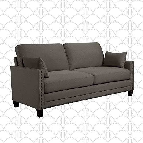 Elle Decor Bella Sofa with Nailheads, Fabric, Gray