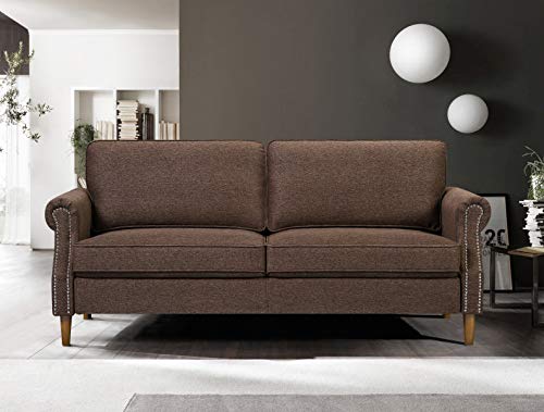 Mid Century Couch Sofa,Loveseat with Upholstered Fabric Wooden Leg,Modern Love Seat,Sectional Chaise Lounge 3 Seater Furniture for Living Room,Office,Apartment,Bedroom Home,Loft(Brown 77 Inch)