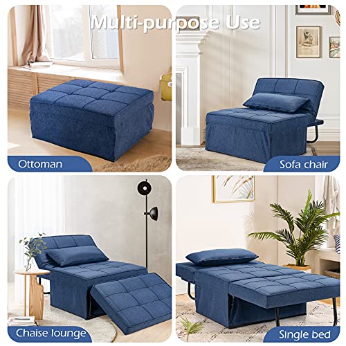 Giantex Sofa Bed Convertible Sleeper Adjustable Recliner Chair 4 in 1 Multi-Function 6-Position Backrest Ottoman Guest Bed Sofa Couch with Waist Pillow No Assembly (Blue)