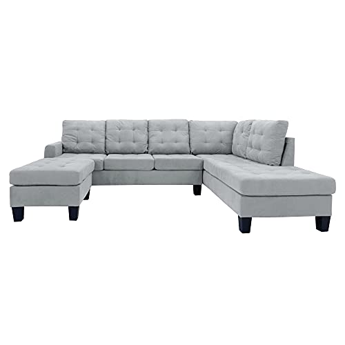 Casa Andrea Milano Modern Reversible Sectional Sofa Couch with Chaise and Ottoman, Large, Grey