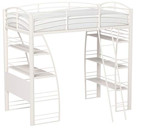 DHP Studio Loft Bunk Bed Over Desk and Bookcase with Metal Frame - Twin (White)