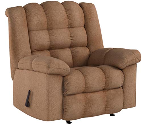 Signature Design by Ashley Ludden Ultra Plush Upholstered Manual Rocker Recliner with Tufted Back, Light Brown