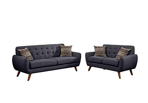 Poundex F6913 Bobkona Sonya Linen-Like 2 Piece Sofa and Loveseat Set, Ash Black