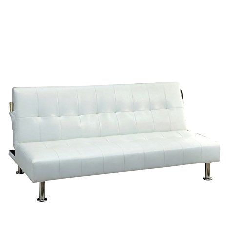 Furniture of America Hollie Contemporary Faux Leather Sleeper Sofa Bed in White