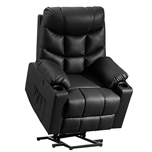 Power Lift Recliners Chair for Elderly - Electric Lift Chair with Massage and Heat, PU Leather Recliner Chair for Living Room (Black)